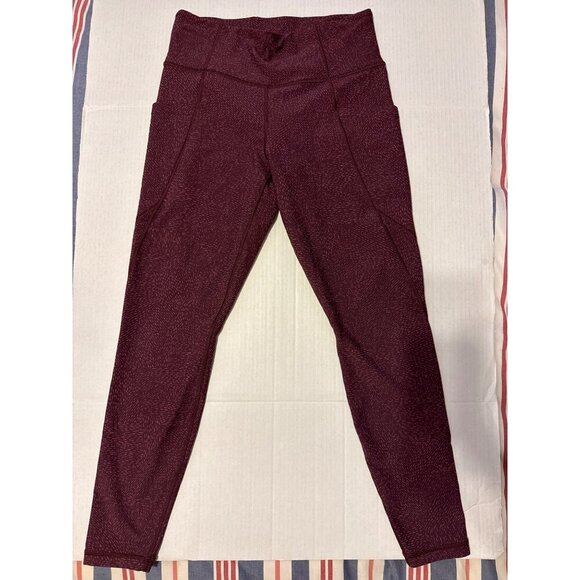 ATHLETA Heather RED Salutation Stash Pocket SoftLux Gym Yoga Leggings M - Picture 1 of 16